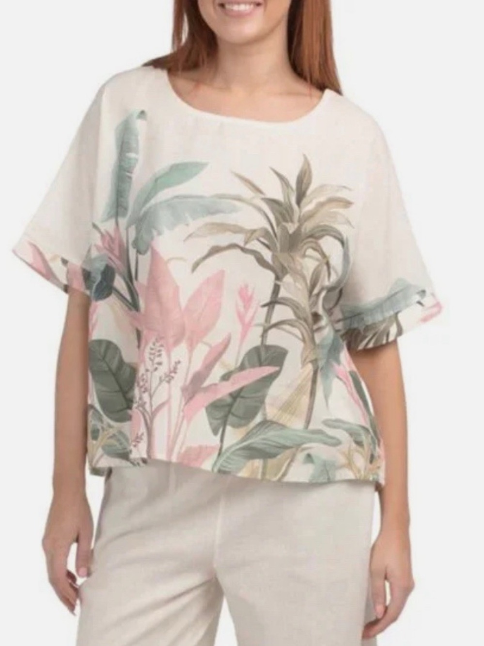 SPIGHE DI LINO Made in Italy Linen Print Floral Top Size: M